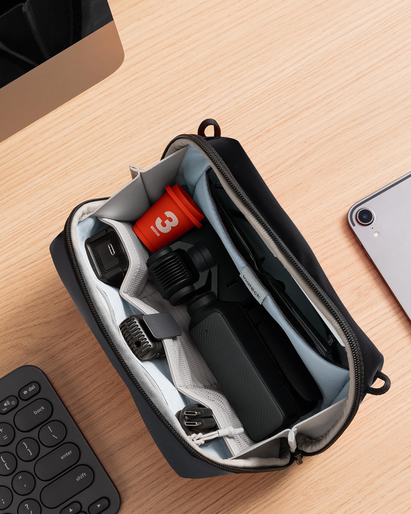 Inateck Organizer Elettronico Portatile, Borsa da Viaggio Resistente agli Spruzzi per Cavi, Power Bank, Hub, Cuffie, Nero