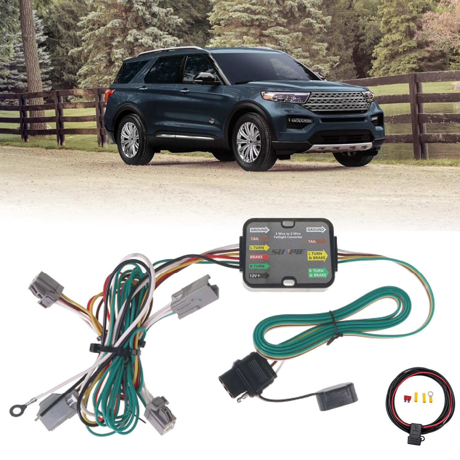 SUNPIE Trailer Wiring Harness Compatible with Ford Explorer(2020-2026), Ford Taurus(2010-2019) and Lincoln MKS(2013-2016), 56093 Custom 4 Pin Trailer Hitch Wiring Towing Harness Kit