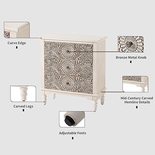 Miniatura 47 de HOMPUS Juego de 2 mesas auxiliares con cajón y estante, juegos de mesitas de noche vintage con cajón de patrones, mesita de noche de grano de 1