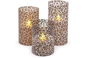 Leopard Print Flameless LED Glass Pillar Candles, Set of 3