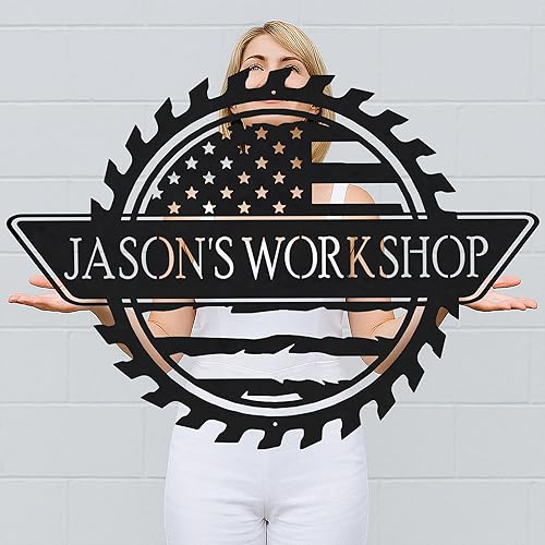 Miniatura 127 de Letrero personalizado de taller de garaje para hombres – Arte de pared de metal con nombre personalizado para entusiastas de autos, constructores y