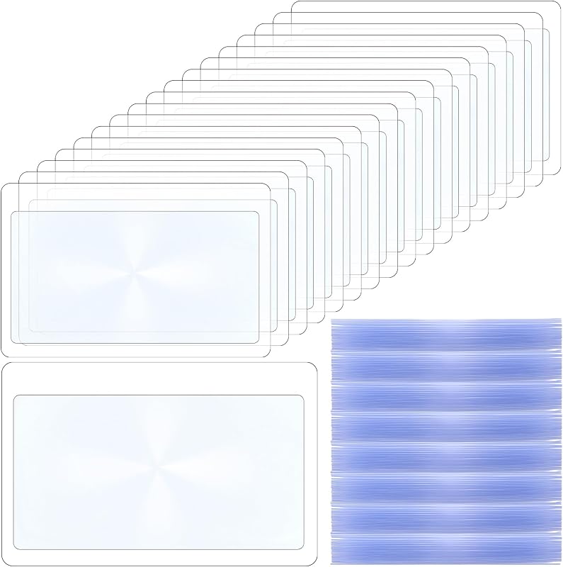 150 Pieces Thin Pocket Magnifier Portable Magnifying Credit Card Size Fresnel Lens 2.2 x 3.3 Inches Lens for Reading Fire Starting and Outdoor Use