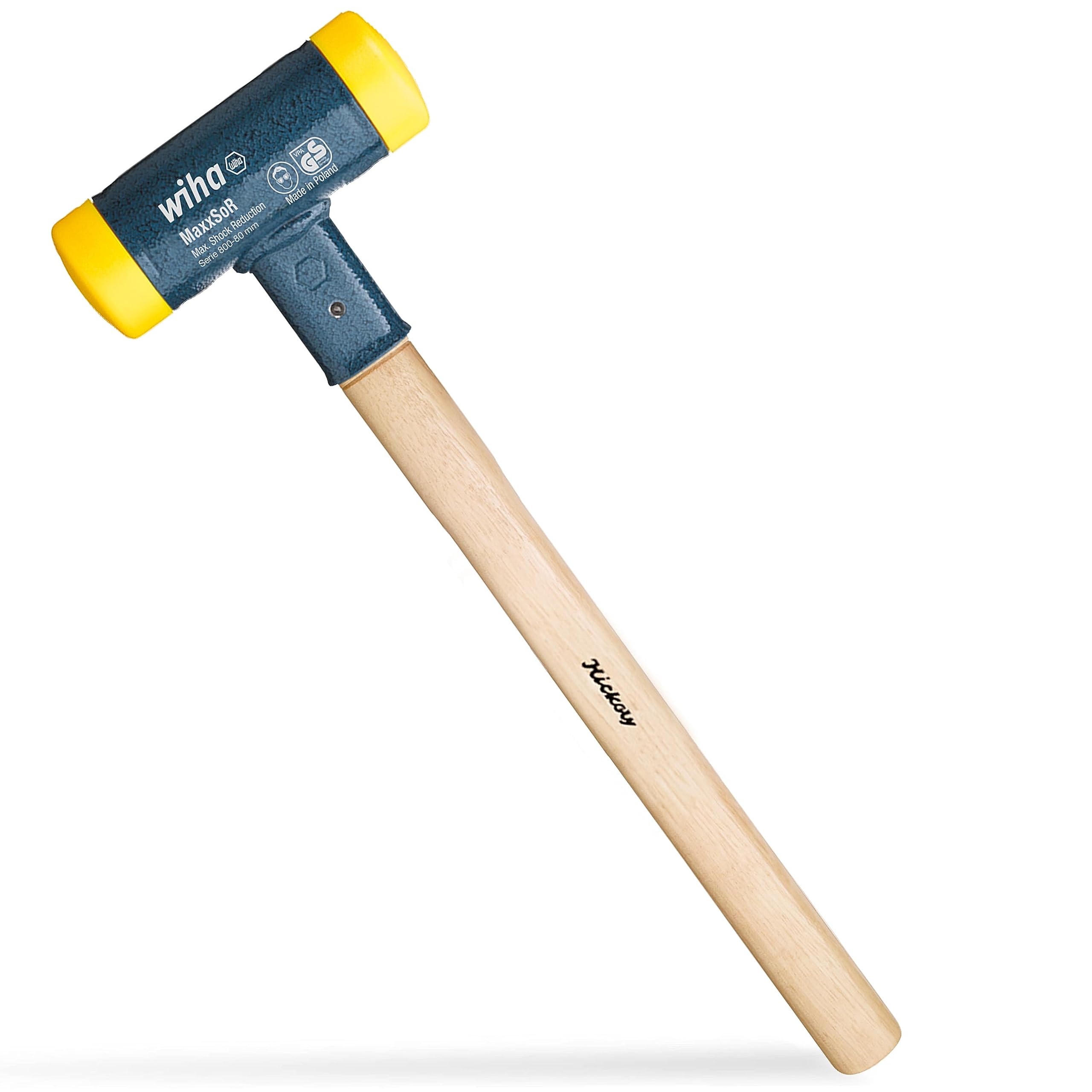 Wiha młotek kucarski bez odskoku, średnio twardy z drewnianym uchwytem Hickory, okrągły głowica 80, 880 mm (02101)