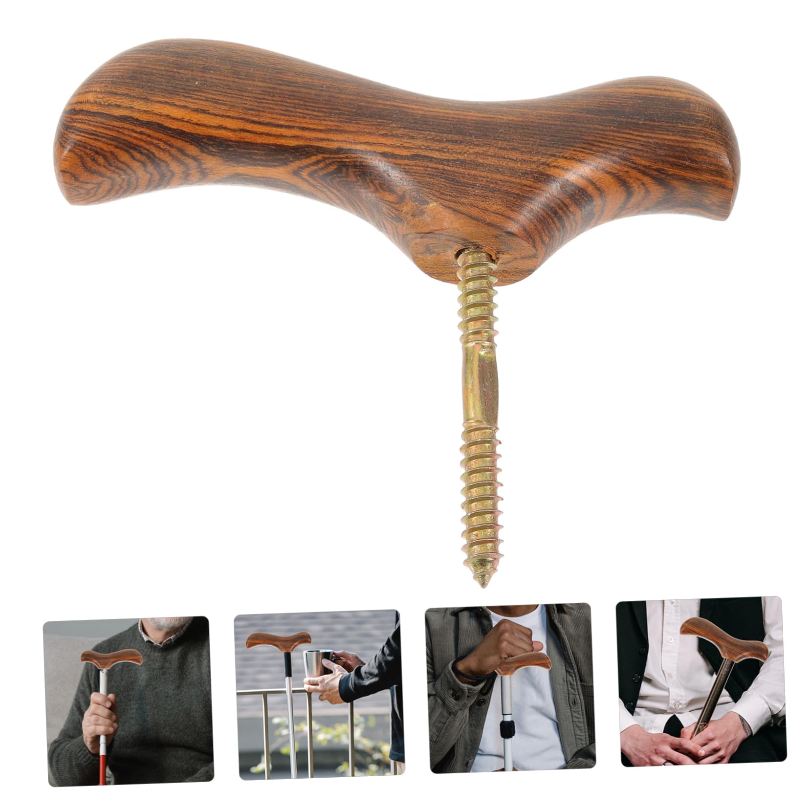Mobestech Poignée en Bois pour Canne de Marche - Poignée Pliable - Poignée de Canne d'entraînement - Tête de Canne - Corps Humain - Tige de Polissage - Bouton en rotin et métal