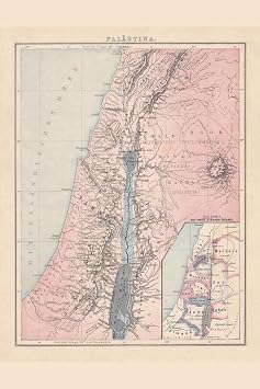 Laminated Palestine Antique Map German Language Poster Twelve Tribes of Israel Historical Middle East Geography Map Poster Dry Erase Wall Art 16x24
