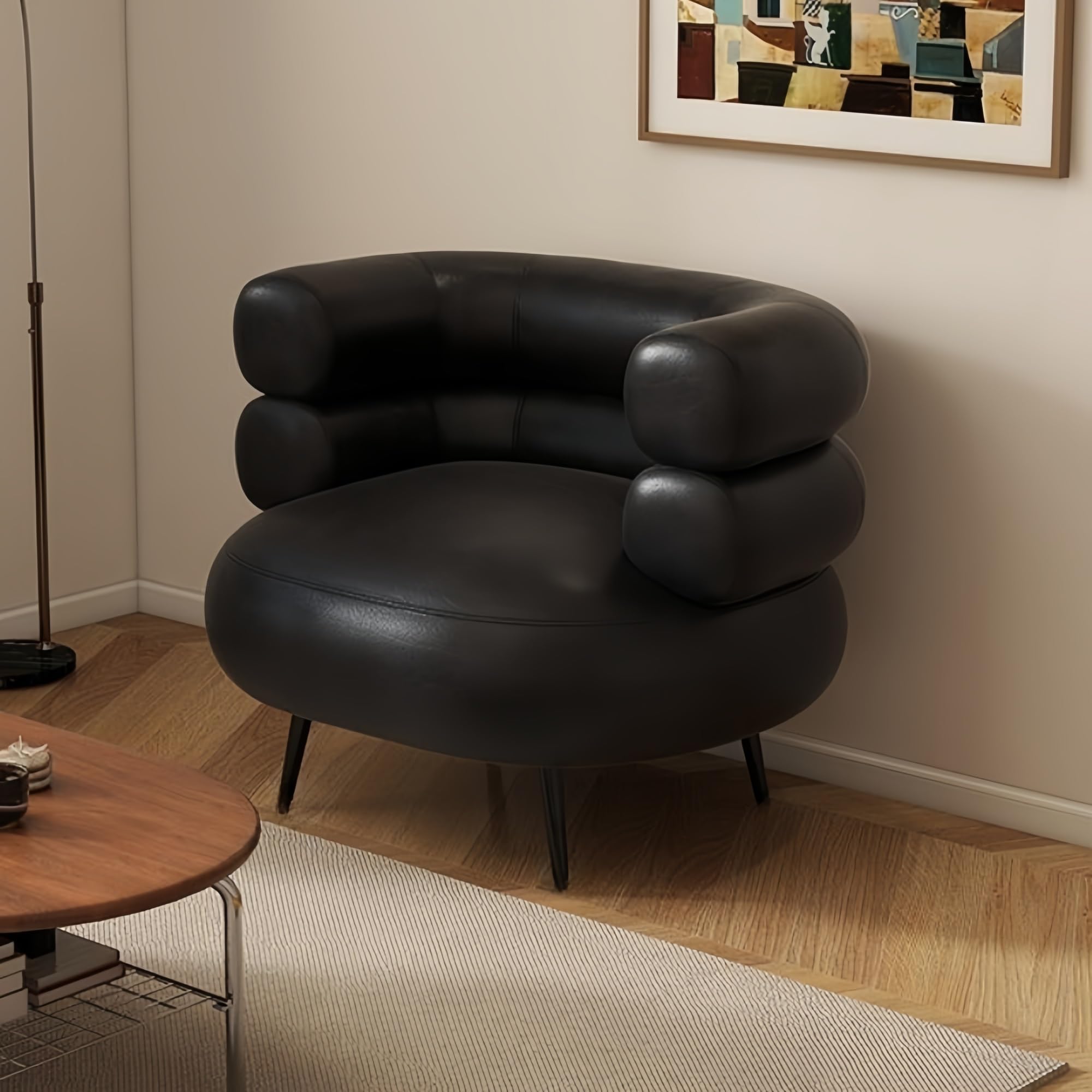 Modern Upholstered Vanity Chair, Leather Makeup Chair, Minimalist Lounge Chairs, Armless Accent Chairs for Bedroom, Living Room, Makeup Room, or Small Space Decor(Black)