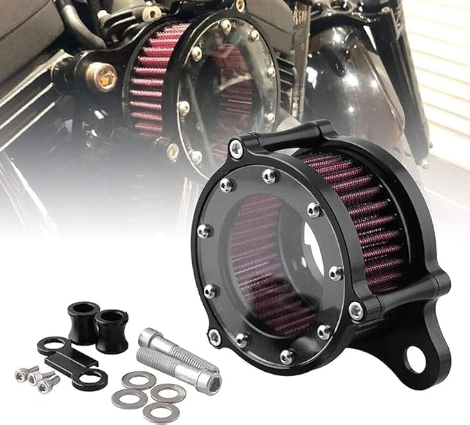 Motorcycle Air Filter CNC Black Air Cleaner Intake Filter Compatible with Harley Davidson Sportster Police XL883P