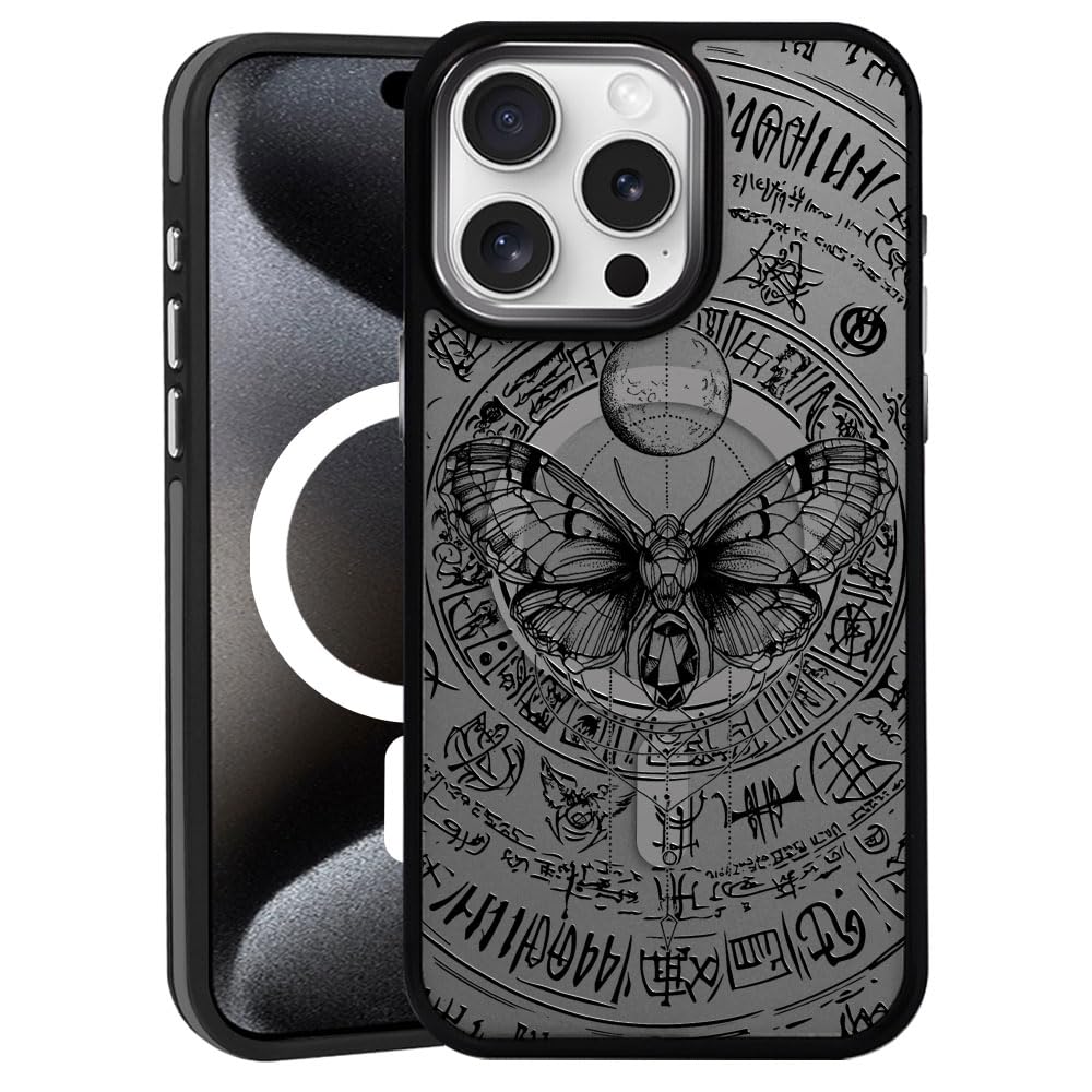 DAIZAG Magnetic Case for iPhone 16 Pro Max, [All-Around Shockproof Corners] [Compatible with MagSafe], Black Translucent Matte Cover,Luna Moth Gothic