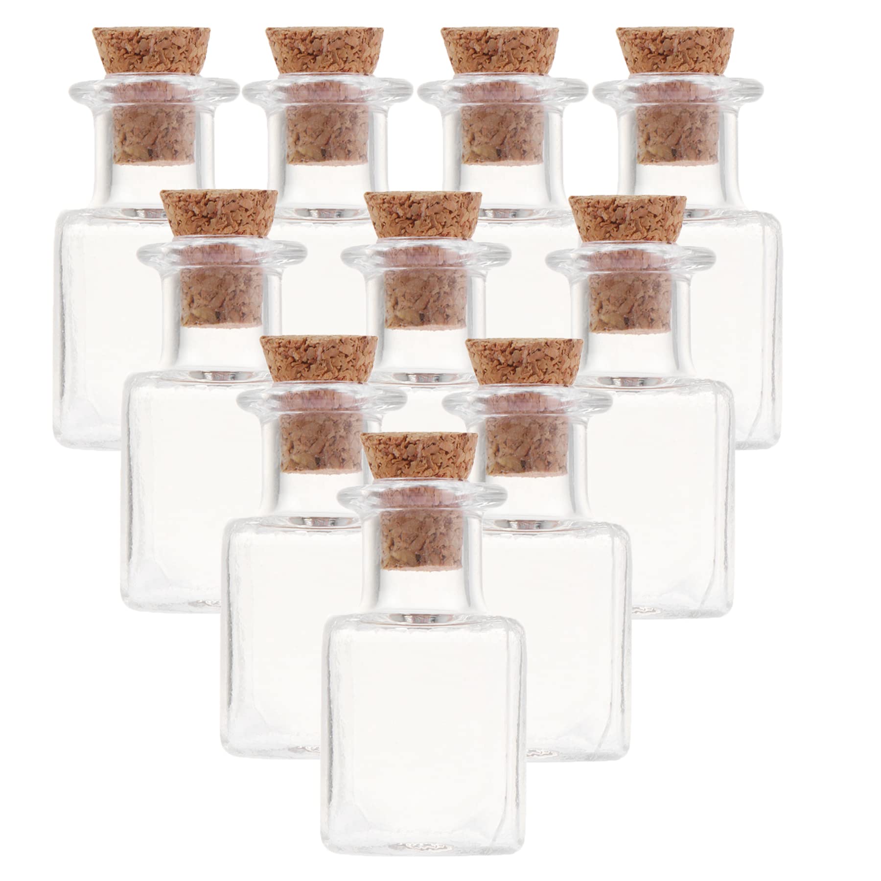 SKYPRO 10Pcs Mini Glass Bottles with Cork Lids, Square Shape Tiny Glass Jars, Wishing Bottles, Small DIY Decorative Craft Vials for DIY Crafts Party Weddings Decoration Storage Accessories