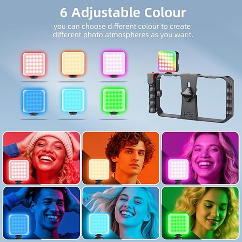 Miniatura 5 de Zeadio Kit universal de vlogging para teléfono inteligente con luz RGB y micrófono - Jaula estabilizadora para teléfono celular para iPhone/Android,