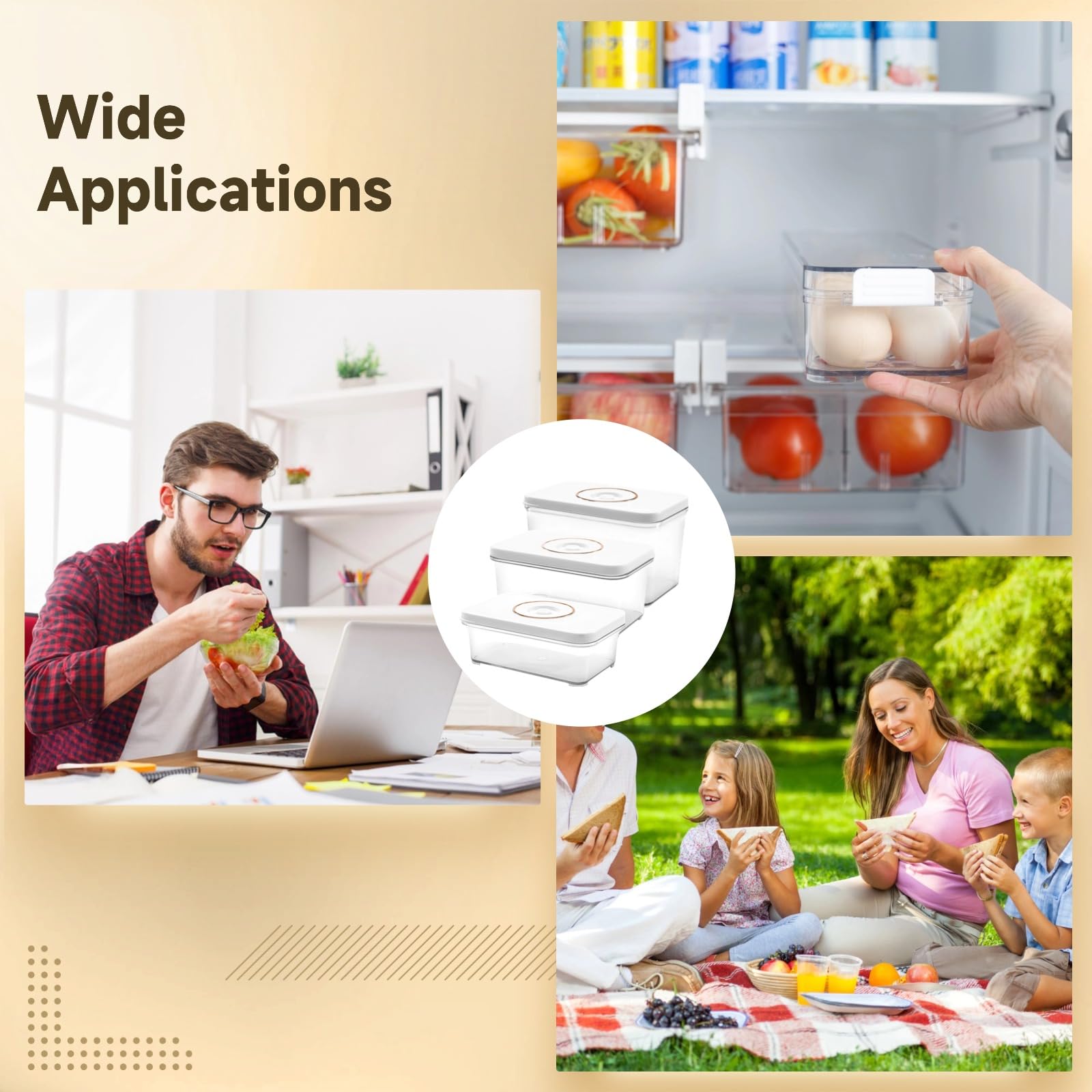 3 Stk. große Lebensmittel-Aufbewahrungsbehälter, quadratische luftdichte Aufbewahrungsboxen, 850/1300/1800 ml, transparentes AS, für Obst, Gemüse, Meal Prep, Kühlschrank und Vorrat zu Hause