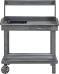 Outsunny 36" Wooden Potting Bench Work Table with 2 Detachable Wheels, Garden Workstation with Removable Sink, Drawer & Large Storage Spaces, Gray