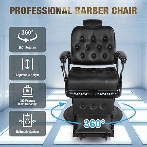 Miniatura 4 de Silla de peluquero resistente Vintage Recline hidráulica 360 giratoria profesional silla salón belleza spa champú equipo