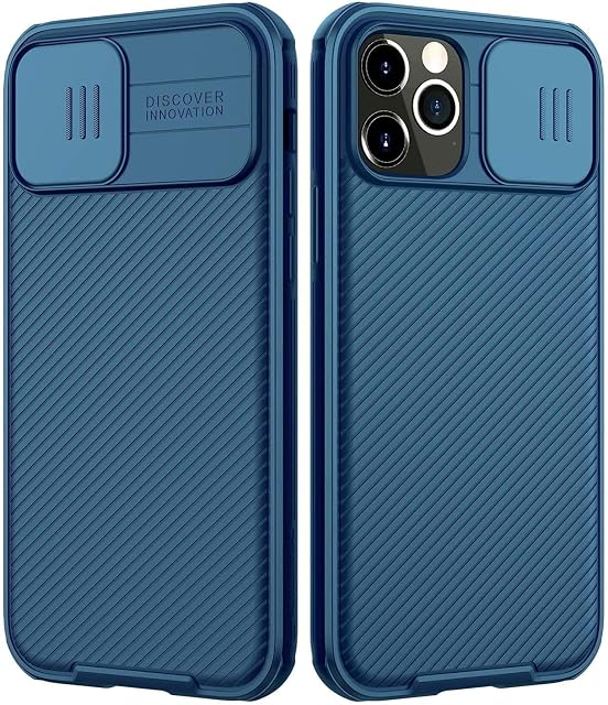 imluckies Compatible with iPhone 12 Pro / 12 Case with Camera Cover, Hard PC Back & Soft Bumper, Protective & Slim Fit, Camera Protection Case for iPhone 12&12 Pro 6.1" 2020-Blue