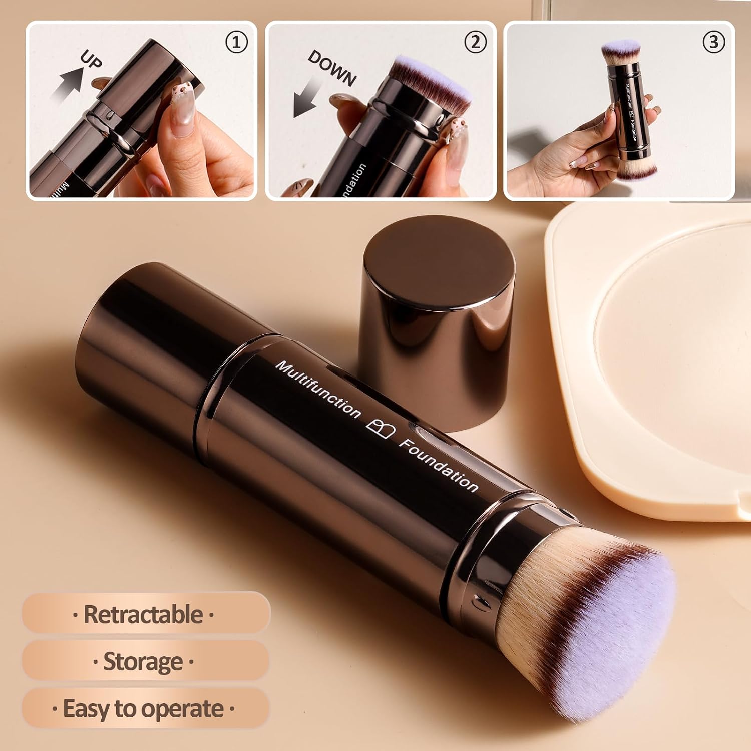 BS-MALL Double-Ended Telescopic Travel Foundation Brush