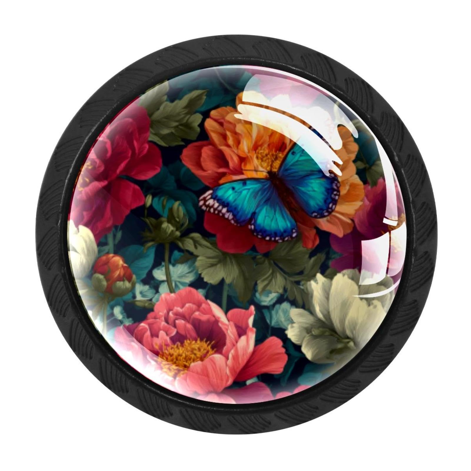 CHENZZZZ 4 Pack Black Floral Background with Butterfly (1) Kitchen Handles, Cabinet Pulls Hardware for Cupboard Drawer Knobs Dresser Pulls