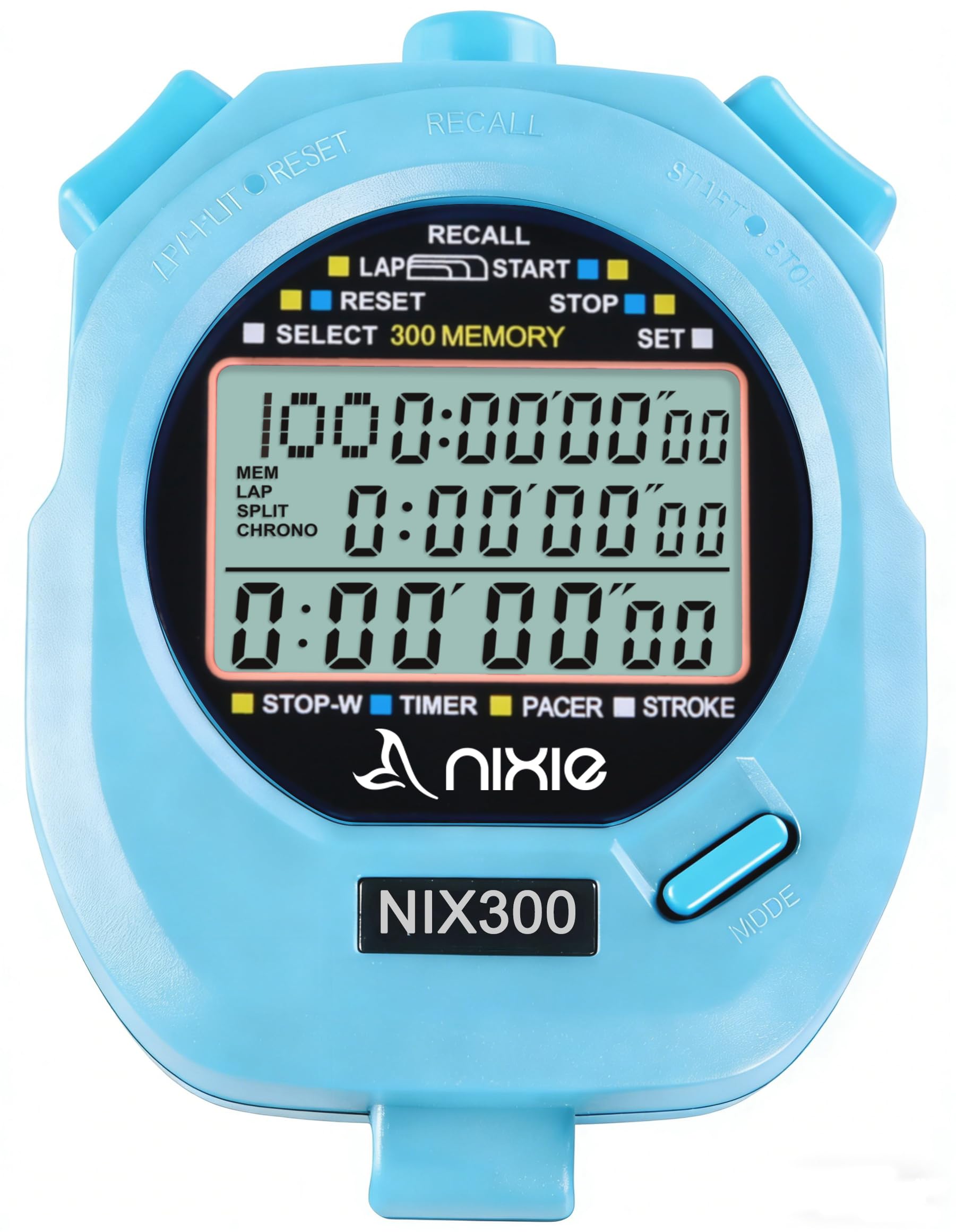 NIXIE 300 Professional Stopwatch Timer, 300-Lap Split Memory Digital Stopwatch with 3-Line Display, Pacer 1–320 BPM, Countdown Timer, Stop Watch for Coaches Swimming Running, Referee Watch