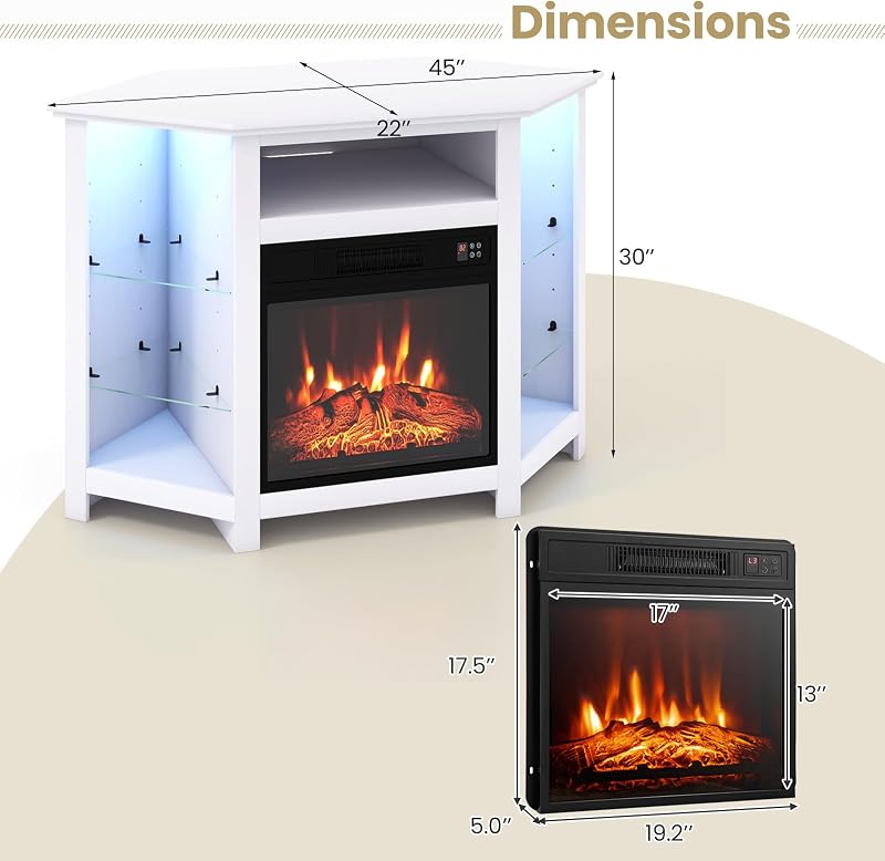 KOTEK Corner Electric Fireplace TV Stand Fits TV Up to 50" (White) image 3