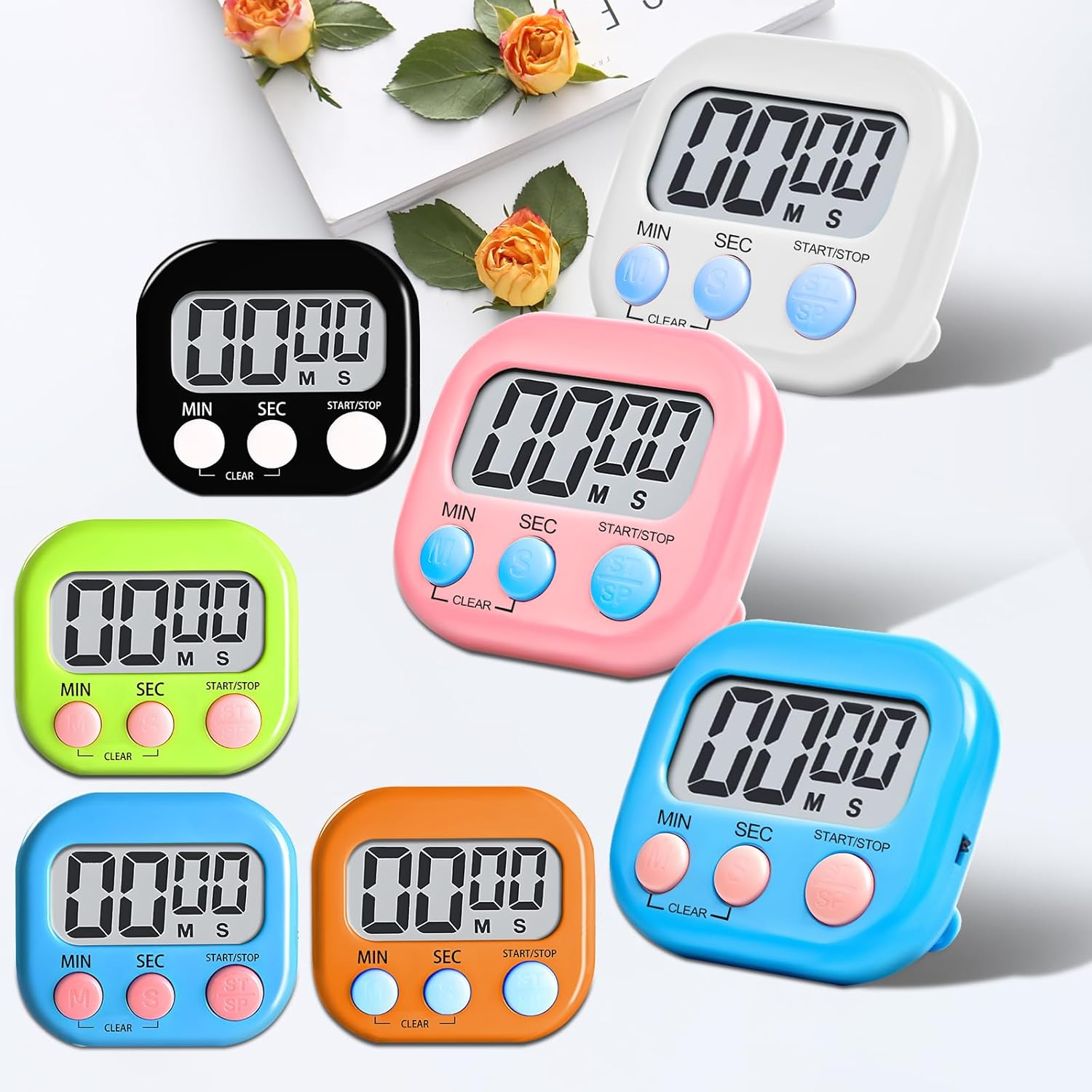 48 Pcs Digital Kitchen Timer Bulk, Small Magnetic Backing Stand Timer, Large Digits Egg Timers LCD Display Loud Alarm Stopwatch Timers Classroom Count up Countdown Timers for Office Cooking