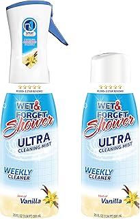 Shower Ultra Cleaner Mist Vanilla Scent No-Scrub Weekly Bathroom Spray for Fiberglass, Tile, Glass, Grout & More, 1 Spray and 1 Refill, 20oz each