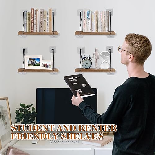 Miniatura 7 de CONDRA FIELD Estante sin taladro, paquete de 3 estantes flotantes mejorados con 3 opciones de instalación, estantes colgantes de pared aptos para