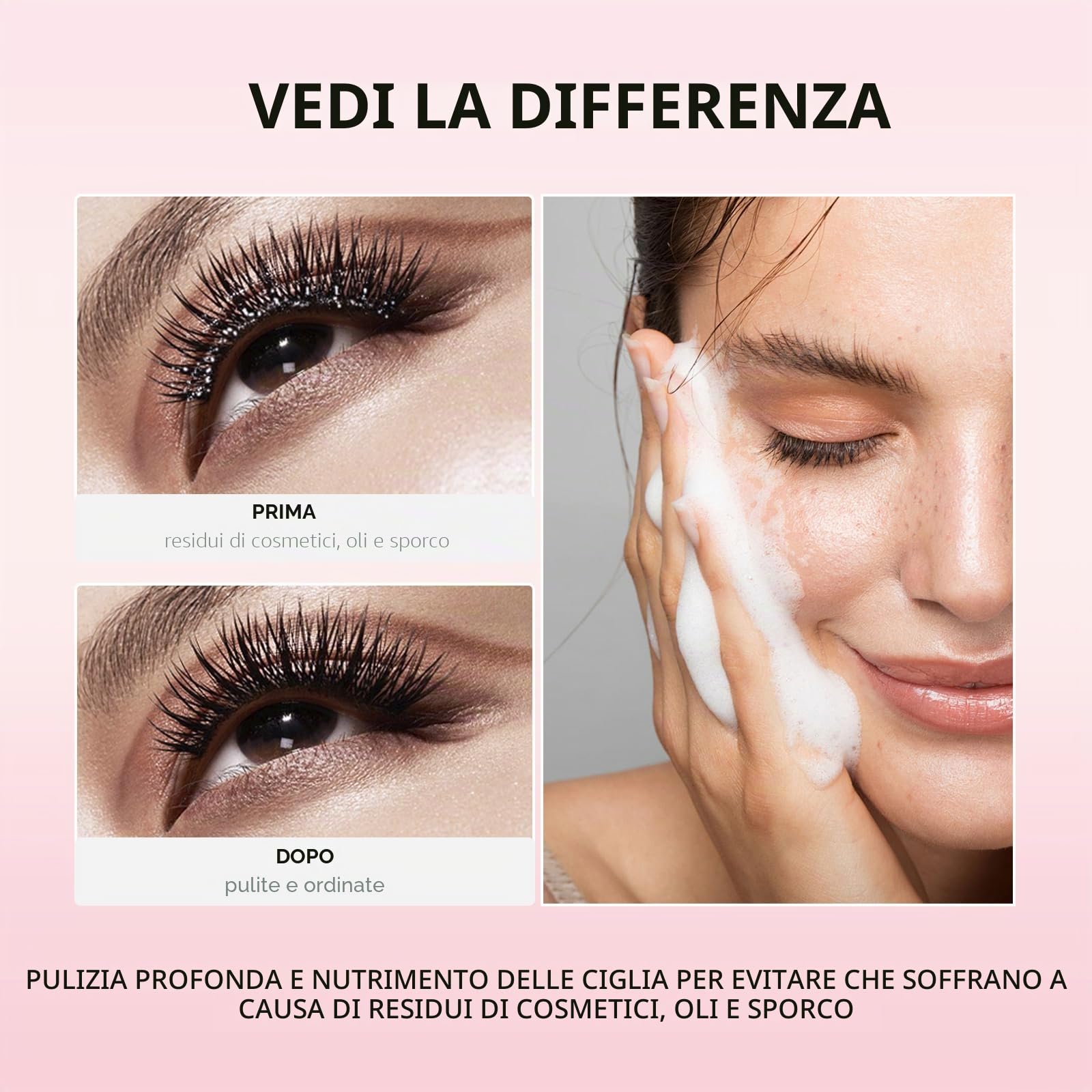 Shampoo Estensione Ciglia 60 ml + Bottiglia Risciacquo + Pennello + Mascara Parete Palpebra BREYLEE Lash, Senza Paraben e Solfati, Schiuma Detergente Trucco