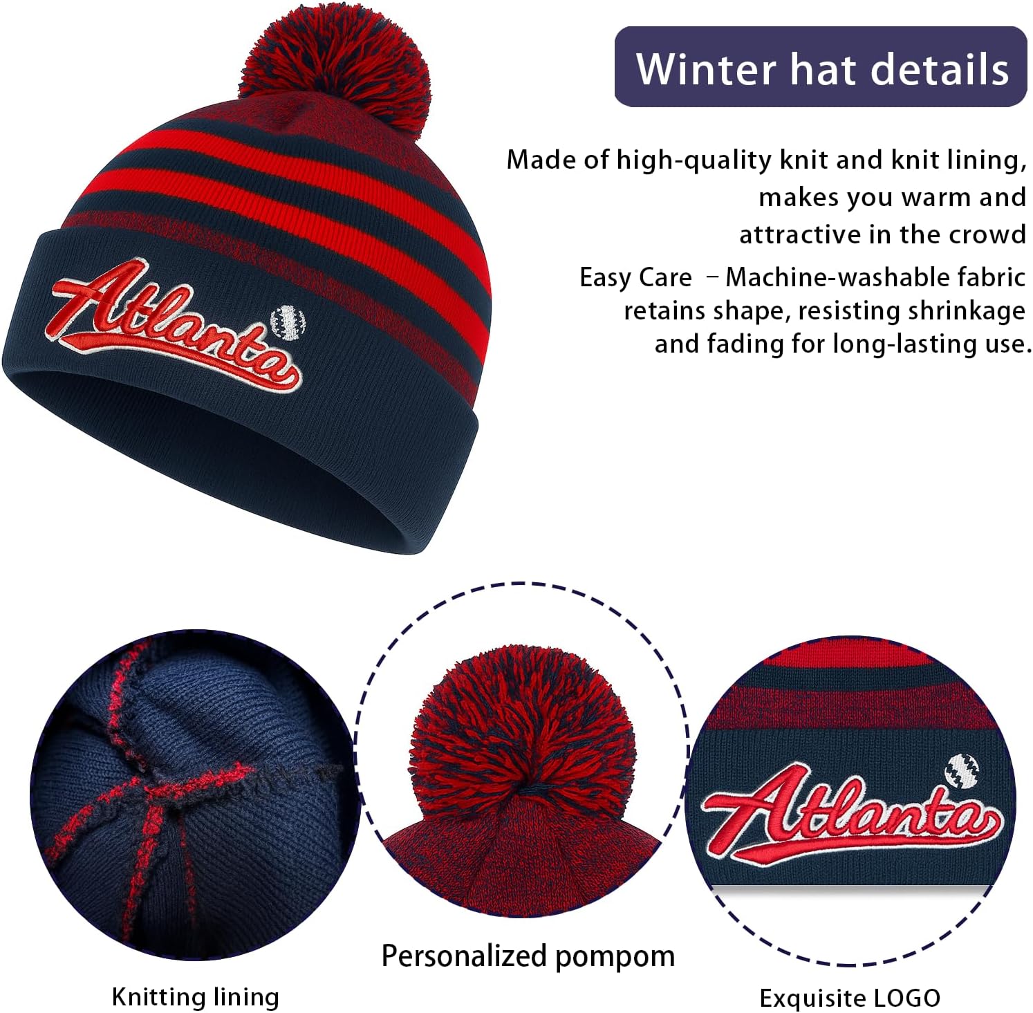 Vintage Classic Skull Cap 3D Embroidery Beanie Cuffed Winter Hat Knit with Touch Screen Gloves Gifts for Fans - Image 2