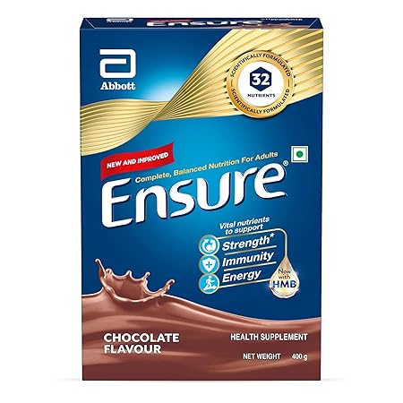 Ensure Complete, Balanced Nutrition Drink For Adults 400g, Chocolate Flavour, Now With A Special Ingredient HMB And 32 Essential Nutrients To Help Build & Protect Muscle Strength