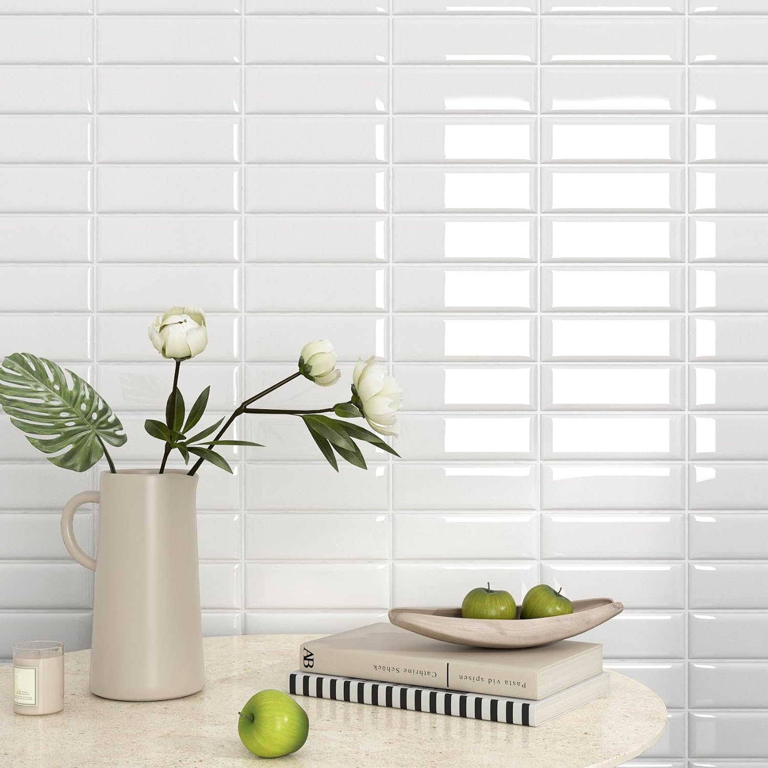 FunStick Azulejos Adhesivos Cocina Blanco Mate Revestimiento Pared Autoadhesivo Baño Lavadero Azulejos Adhesivos Pared 3D Vinilo Adhesivo Cocina Blanco Mate 30×30CM 15 Baldosas Vinilicas Asdhesiva