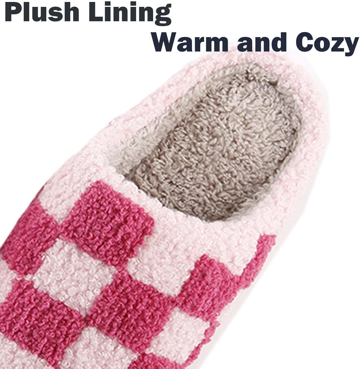 Checkered Slippers - Men & Women's Funny, Fluffy House & Outdoor Shoes - Memory Foam, Warm, Plush Bedroom Slippers for Winter - Image 4