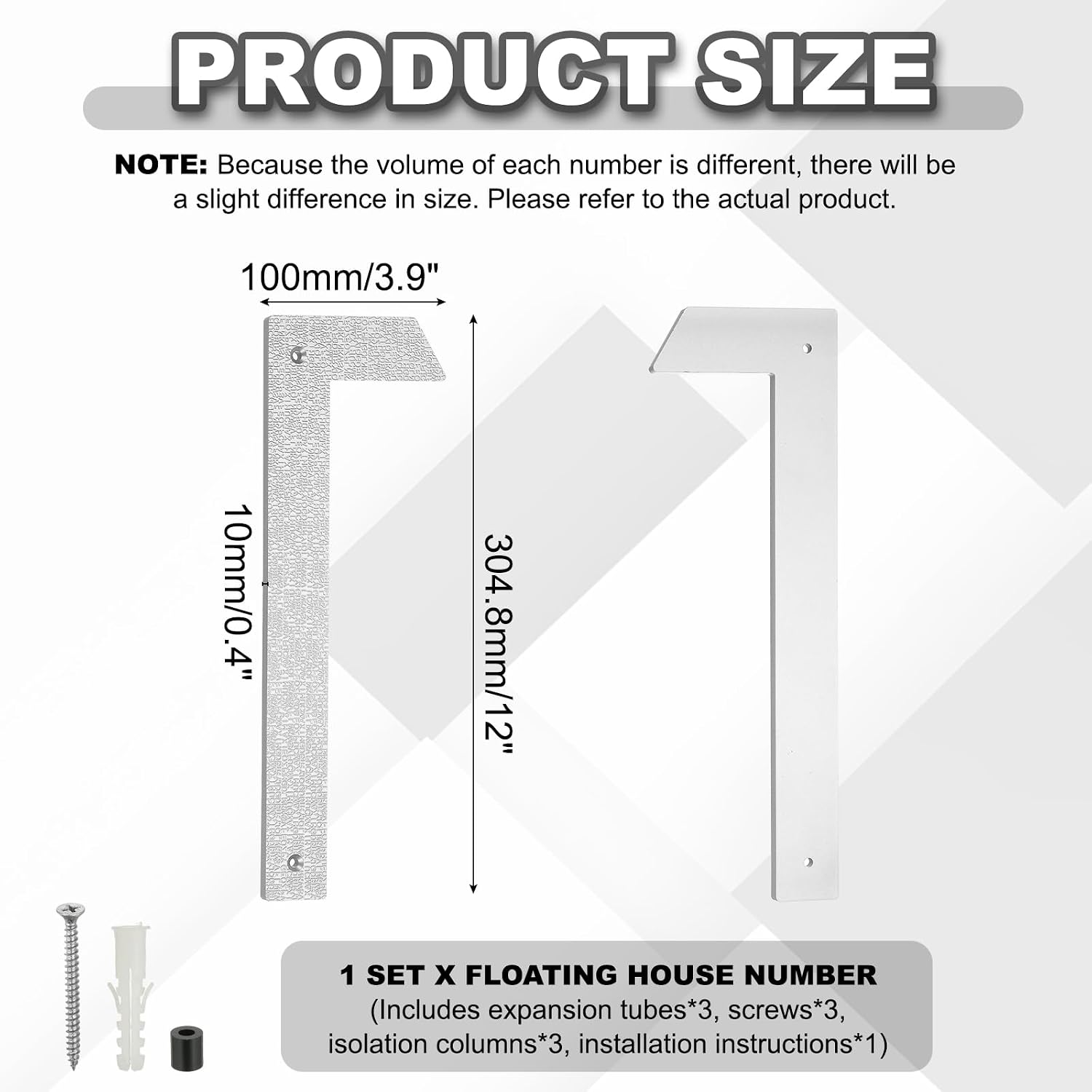 PATIKIL 12 Inch House Numbers for Outside, Number 1 ABS Plastic Texture Floating House Number Modern Mailbox Address Door Numbers with Nail Kit for Outdoor Residential Street, Silver Tone