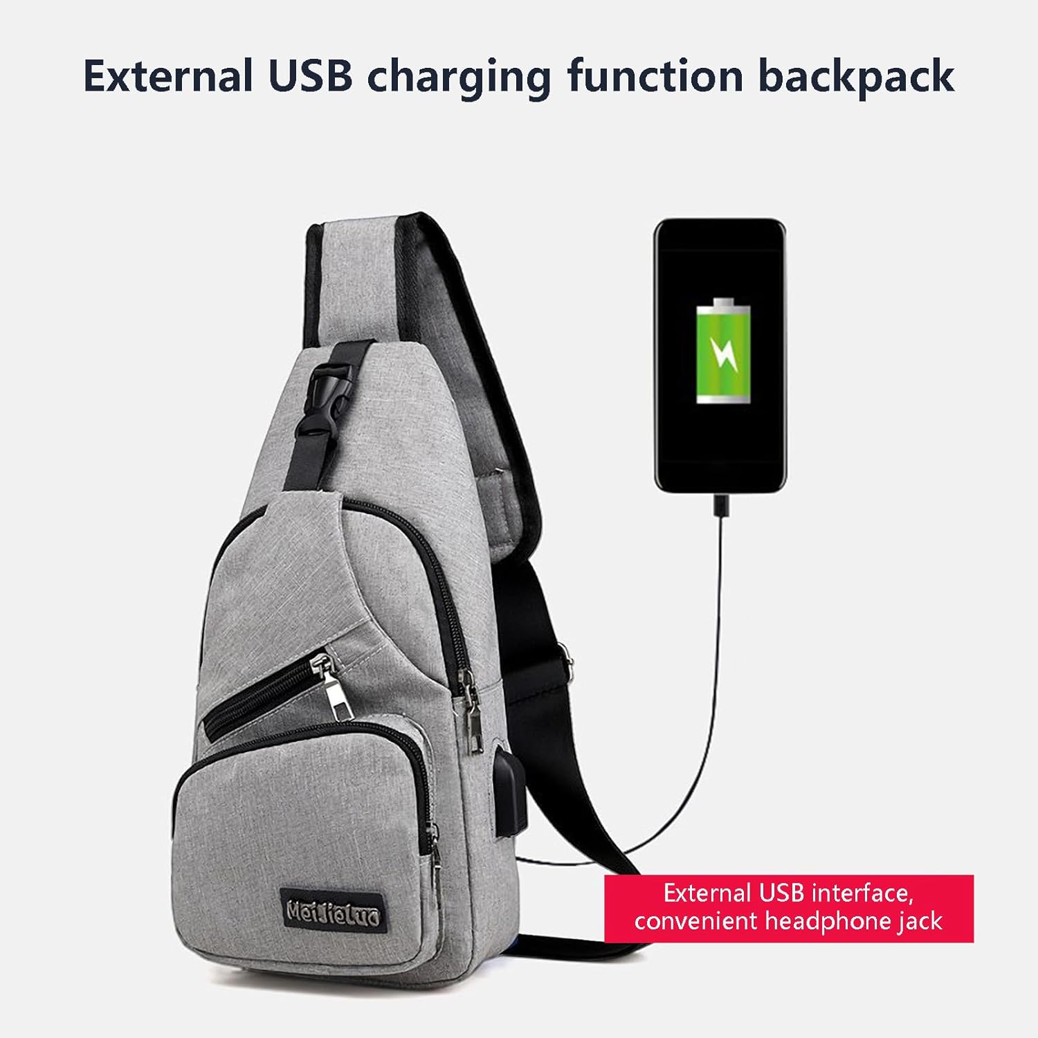 Strap Bag Crossbody Backpack Shoulder Bag With USB Recharge Sling Crossbody Backpack Sling Bag for Men Women Chest Bag (Gray)