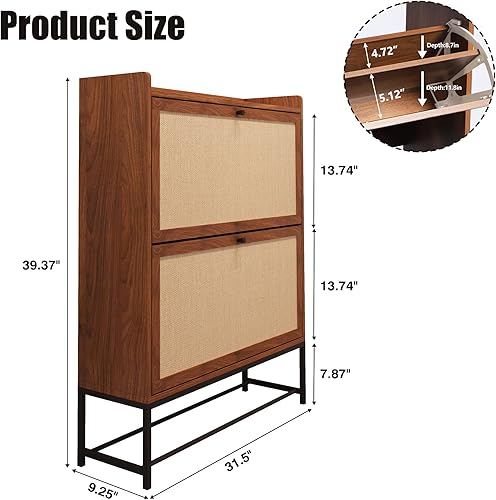 Miniatura 2 de AVZEAR Armario para zapatos, zapatero independiente con 2 cajones abatibles, moderno estante estrecho para entrada, pasillo, dormitorio (nogal)