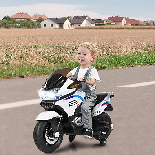 Miniatura 2 de HONEY JOY Motocicleta para niños de 12 V vehículo eléctrico a pilas para conducir con ruedas de entrenamiento luces LED pedal de pie suspensión de