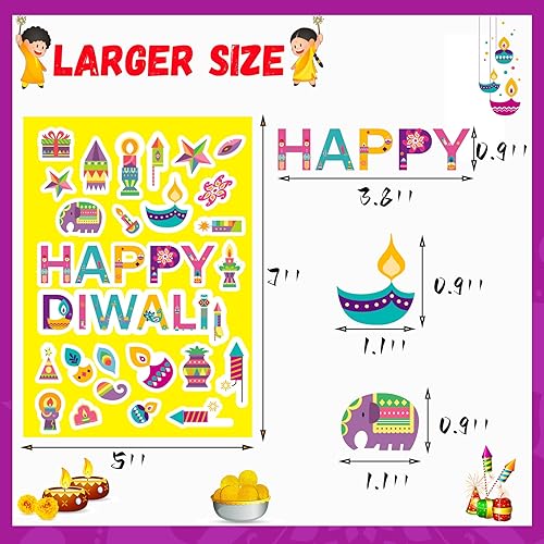 Miniatura 3 de Diwali - 610 calcomanías de Happy Diwali, calcomanías Diwali Rangoli, calcomanías Diwali Diya, calcomanías Diwali para caja, festival de luces,