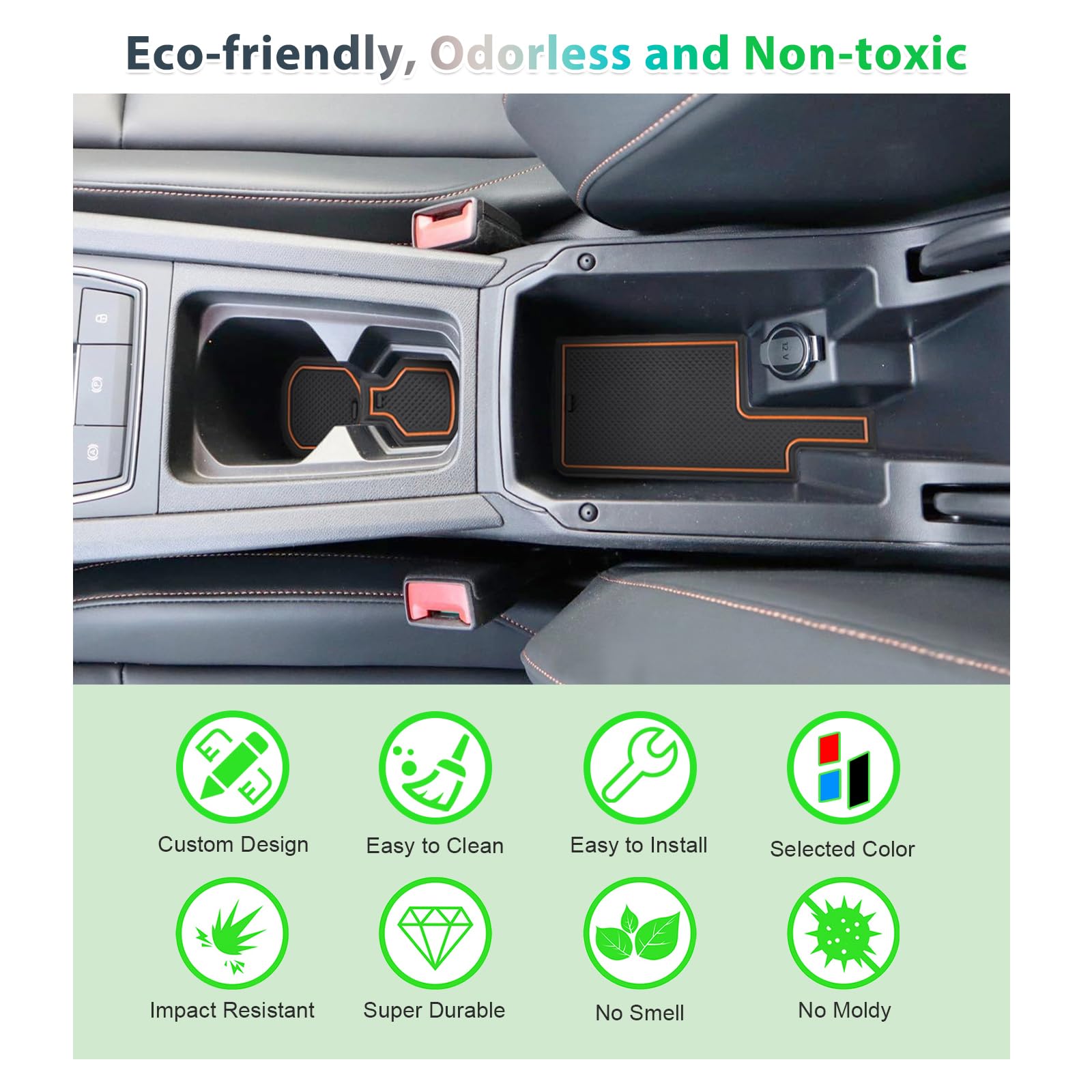 GAFAT Compatibile con Cupra Formentor 2021-2023 2024 (Automatico Elettronico) Tappetini Antiscivolo in Gomma, Formentor 2023 Tappetino Console Centrale, Cuciture Porte, Formentor Accessori (Ottone)