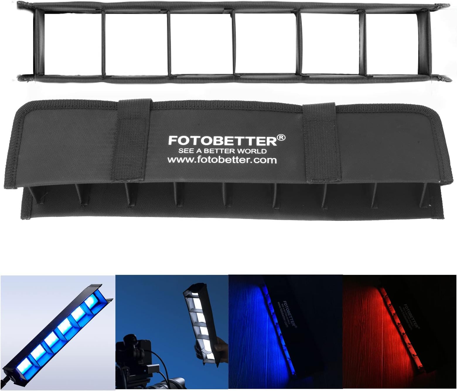 FOTOBETTER Light Tube Grid,Fabric Barndoors Softbox Lighting with Grid Beehive for RGB Light Stick Photography Light Wand Compatible with AMBITFUL,Godox,Nanlite,ULANZI,Weeylite RGB Tube Light