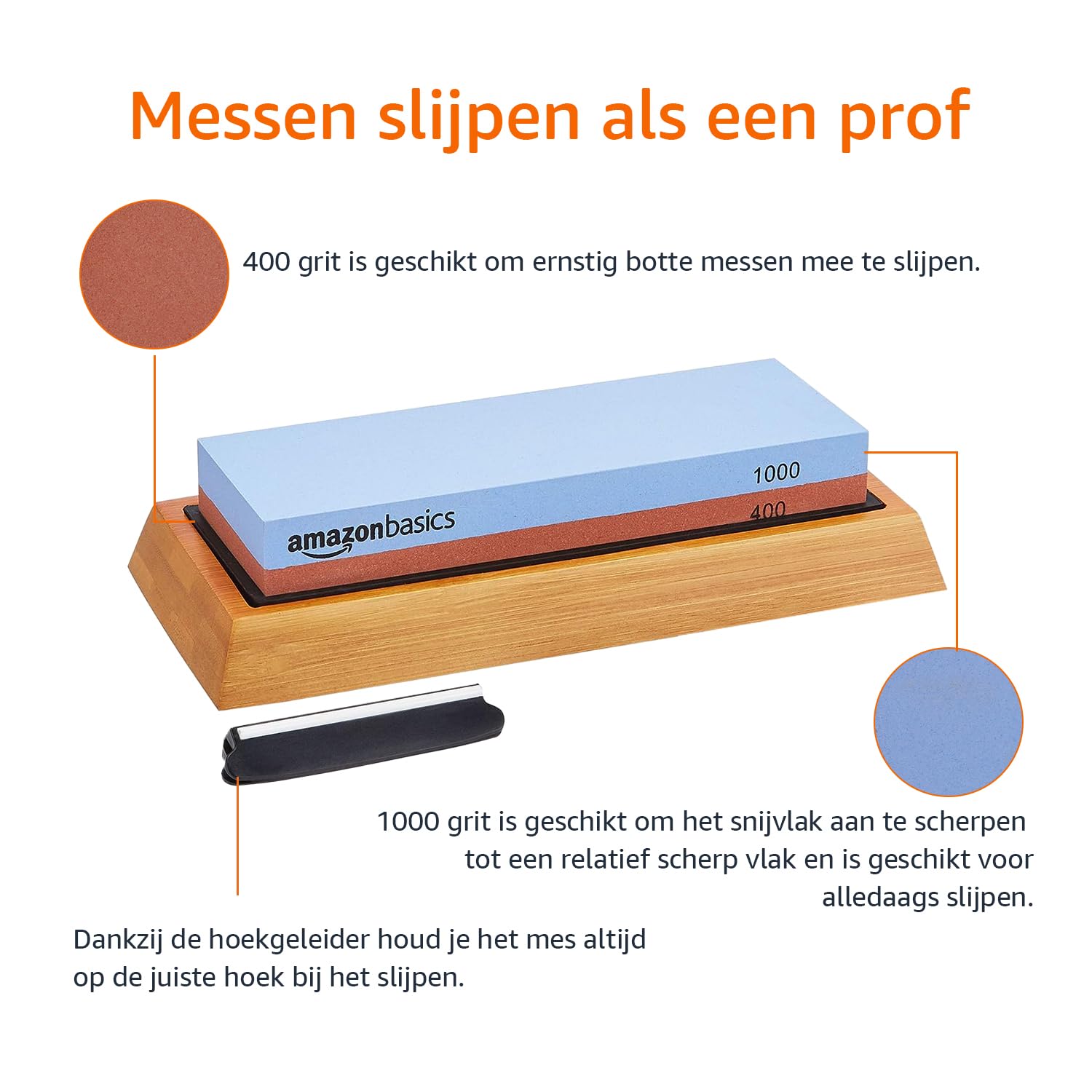 Basics Wetsteen, voor messen scherpen, dubbelzijdig, korrelgrootte 400/1000, met antislip bamboe basis, 1 stuk, blauw en rood Basics Wetsteen, voor messen scherpen, dubbelzijdig, korrelgrootte 400/1000, met antislip bamboe basis, 1 stuk, blauw en rood