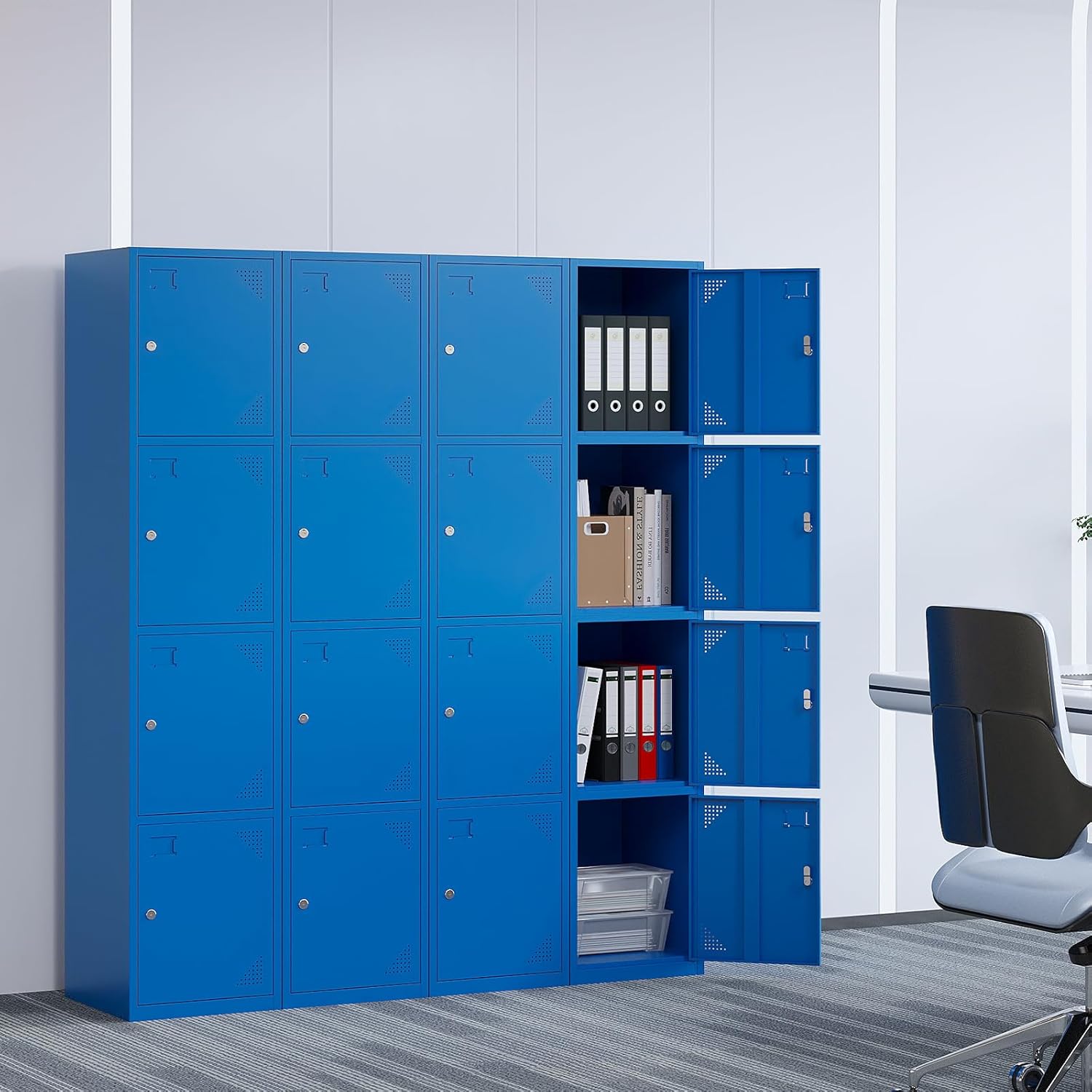 Yizosh Metal Locker with 4 Doors, Tall Steel Storage Lockers for Employees - 71" Locker Storage Cabinets for School, Gym, Home, Office, Garage (Blue)