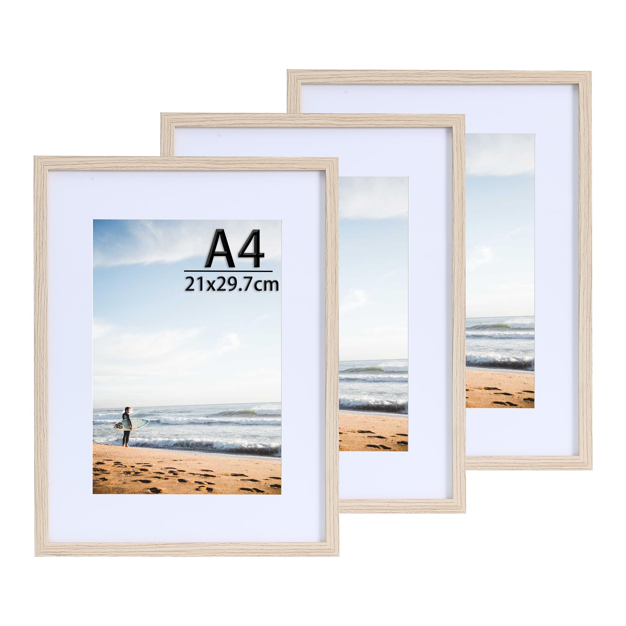 Cadres photo A4 en bois mat premium et verre acrylique pour exposition d'art triptyque mural