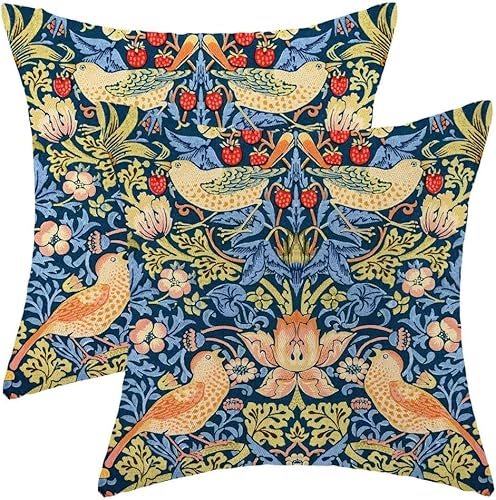 AEIOAE Chinoiserie - Juego de 2 fundas de almohada de 18 x 18 pulgadas, fundas de almohada coloridas de grano rojo fresa pájaro flor decorativa