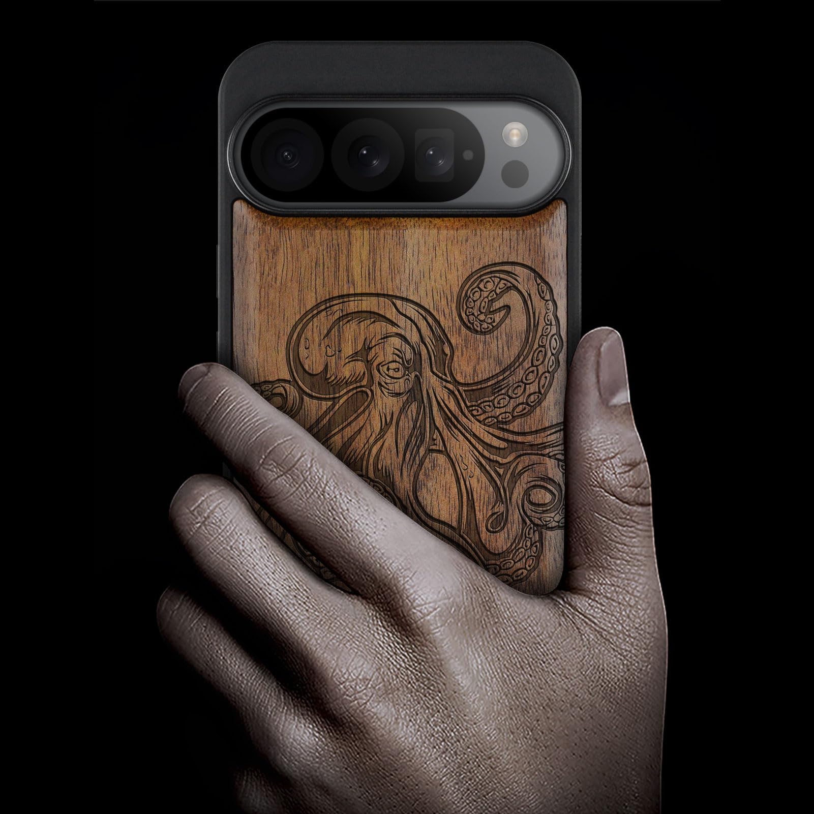 Carveit Wood Case for Google Pixel 9 Pro XL, Natural Wood & Black Soft TPU, Shockproof Protective Cover, Unique Wooden Case - Image 2