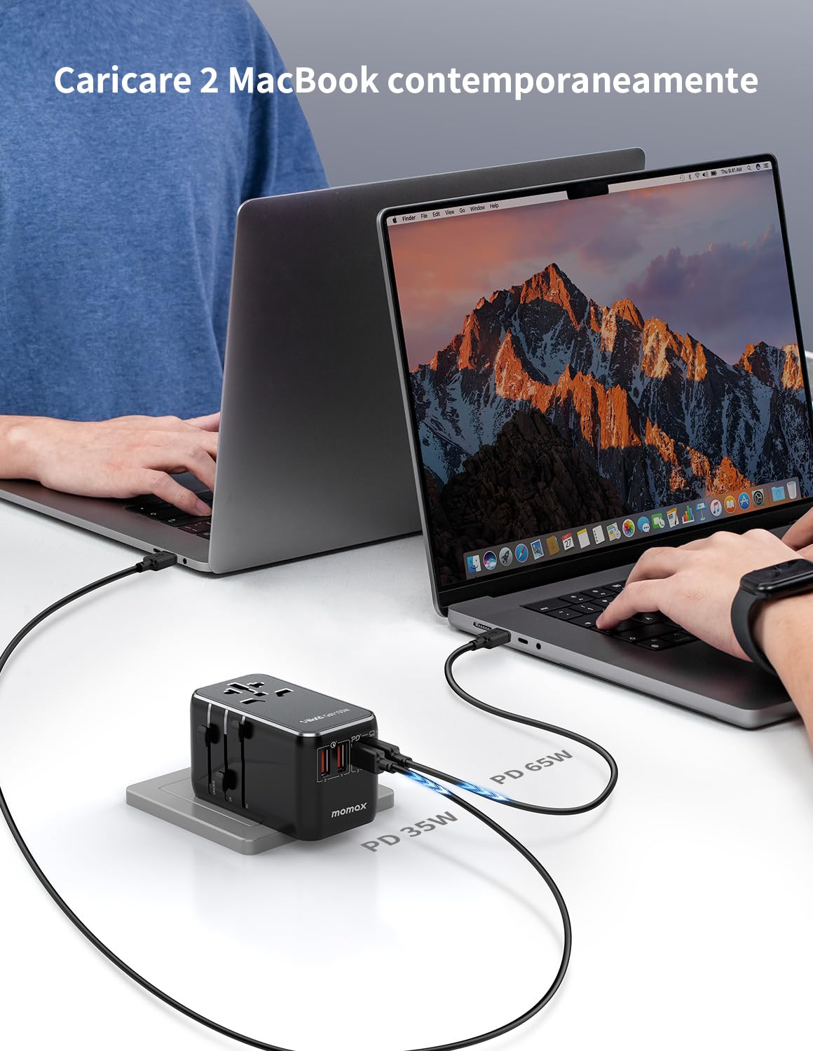 MOMAX Adattatore Universale da Viaggio 100 W 5-in-1 USB-C USB-A AC Presa Universale 224+ Paesi