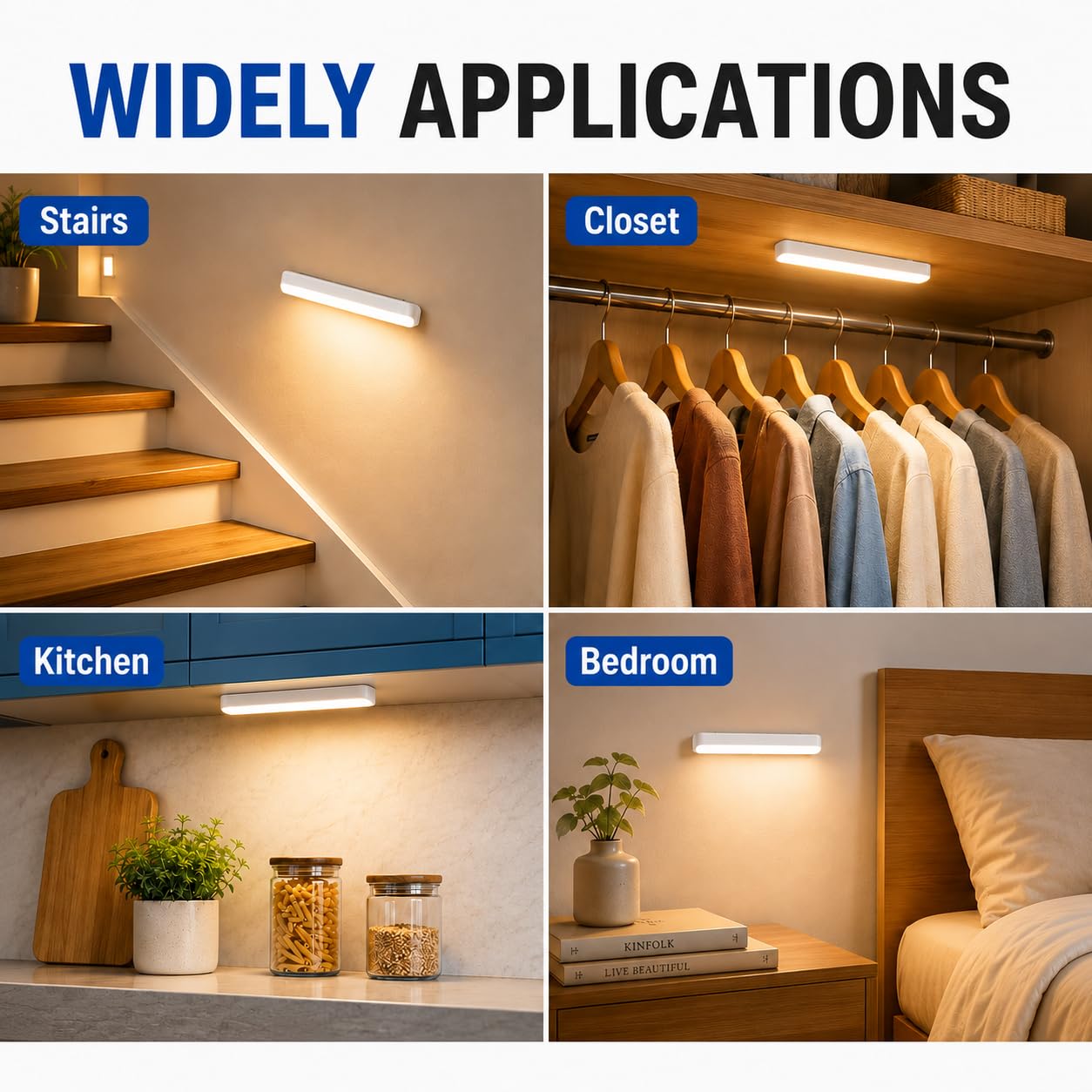 12pcs Under Cabinet Light Magnetic Strip, Replacement Magnetic Strips with Adhesive Backing for Rechargeable Motion Sensor Lights Wireless Under Counter Light in Kitchen Stairs Closet and Bedroom — Amazon image 3
