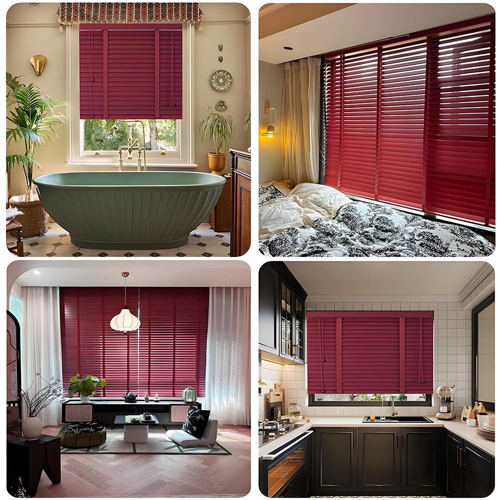 Rotwein Massivholz Jalousien Holz Jalousie Horizontale Holzjalousien 50cm 60cm 65cm 75cm 90cm 100cm 105cm 120cm 135cm 150cm 160cm Jalousette Fensterrollos Für Schlafzimmer, Büro(125Wx160H cm)