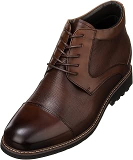 CALTO Men's Invisible Height Increasing Elevator Shoes - Dark Brown Leather Lace-up Cap-toe Boots with Inner Faux Fur - 3.2 Inches Taller - Y41089 - Size 6.5 D(M) US