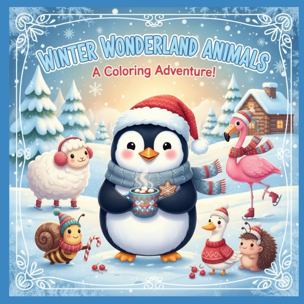 WINTER WONDERLAND ANIMALS, a coloring adventure !: 50 divertenti illustrazioni per i bambini, con disegni di animali simpatici facili da colorare