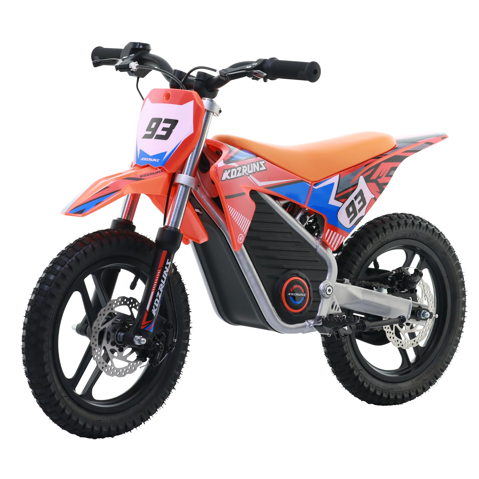 Electric Dirt Bike for Kids 5-10, 350W High Racing Competition Grade Electric Motorcycle, Up to 18.6MPH, 3 Speed Settings, Safe Disc Brakes, 14IN Off-Road Tires & Advanced Shock Absorption, Orange