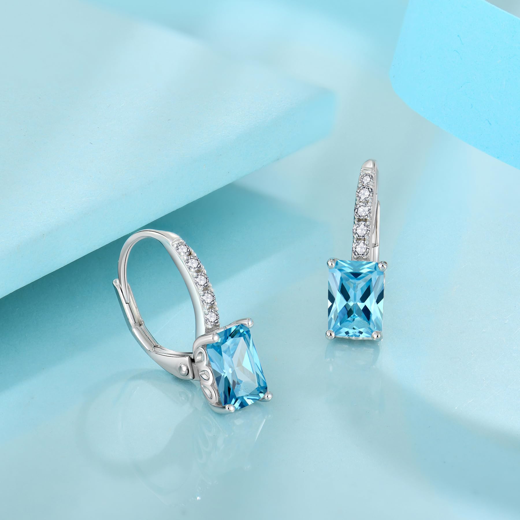 FJ Pendientes Colgantes de Corte Princesa Cuadrados Plata de Ley 925 Pendientes Palanca Circonita Cúbica Solitario con Piedra de Nacimiento Joyas para Mujer