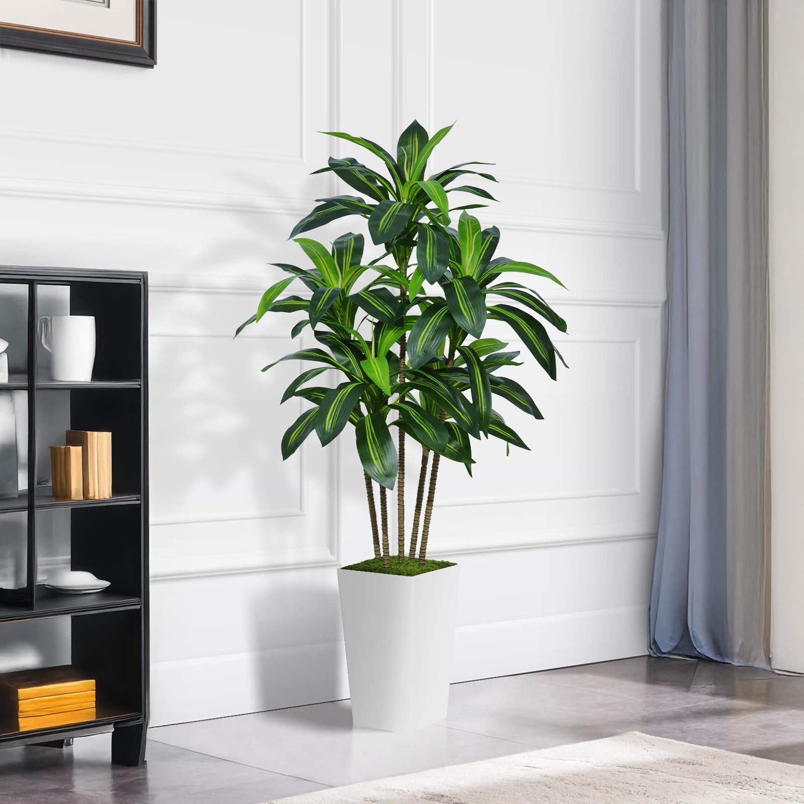 Kunstpflanzen 150cm Große Künstliche Dracaena Pflanzen mit Weißem Pflanzgefäß, Kunstbaum Deko Fake Pflanzen für Innendekor Wohnzimmer Schlafzimmer Büro Garten Haus Decor